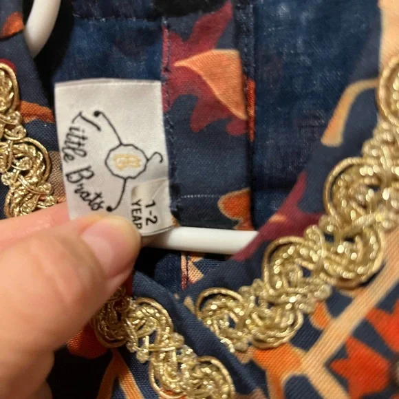 RARE Little Brats Sapphire Maheshwari Silk Ikat  Embroidered Gown - Size 1-2 - Picture 6 of 9